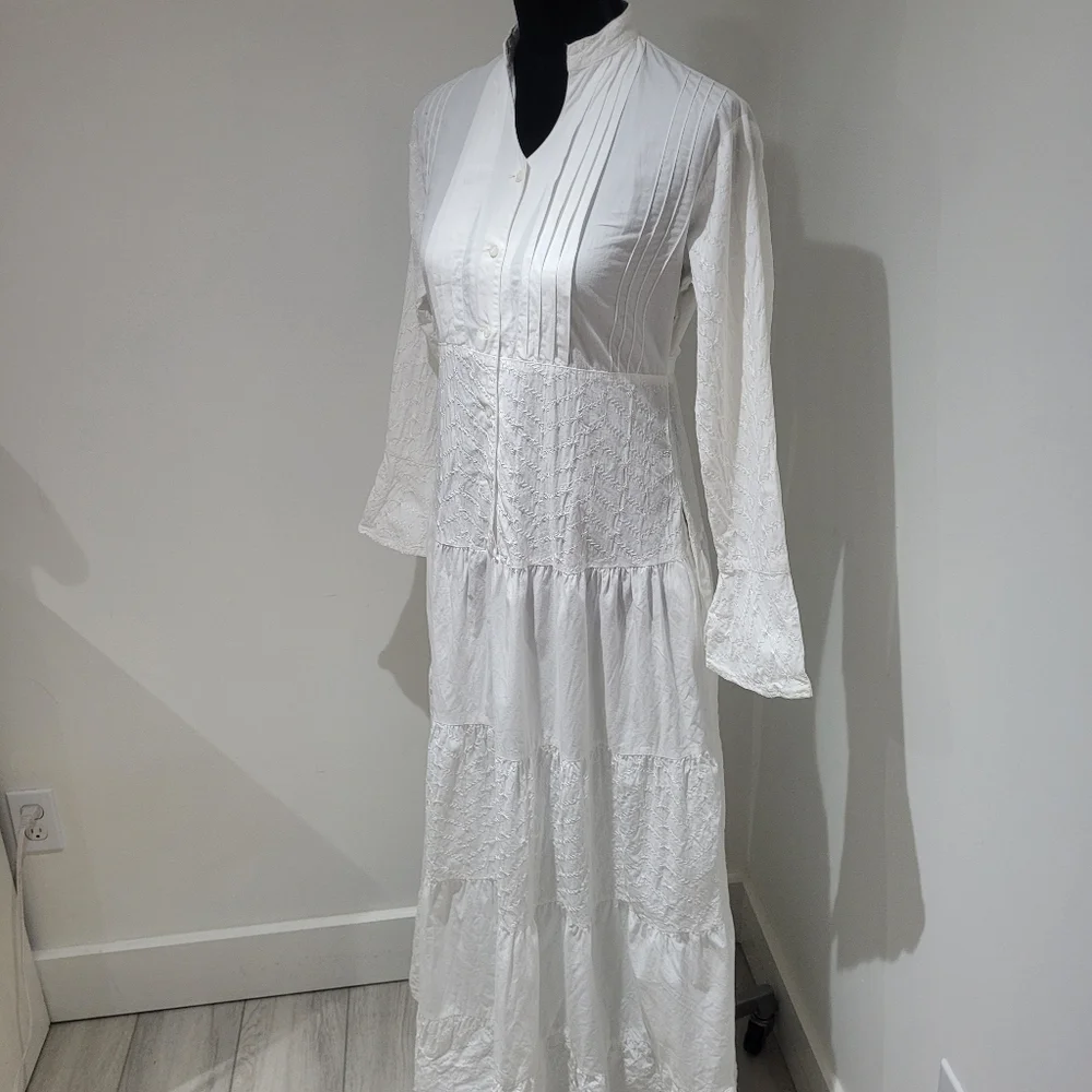 Dressed in White Women's Embroidered Boho Cotton Maxi Dress XS Fairycore Peasant - Picture 3 of 13